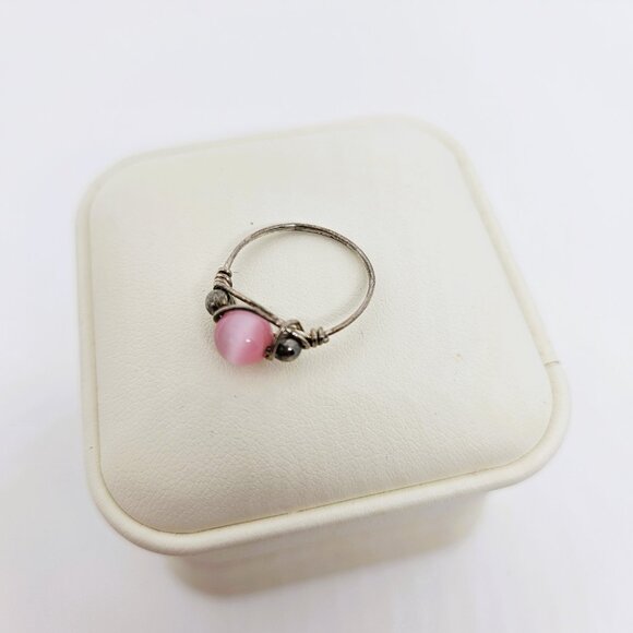 Sterling Silver Ring with Synthetic Pink Tiger's Eye Stone - Picture 4 of 7